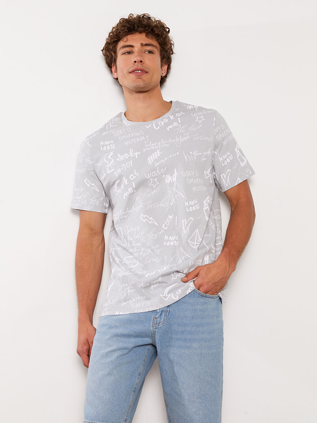 تيشيرت رجالي ياقة دائرية كم قصير مطبوع قطن ممشط-2