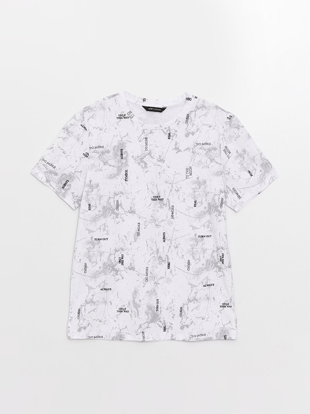 Beyaz Bisiklet Yaka Kısa Kollu Desenli Penye Erkek Tişört-5