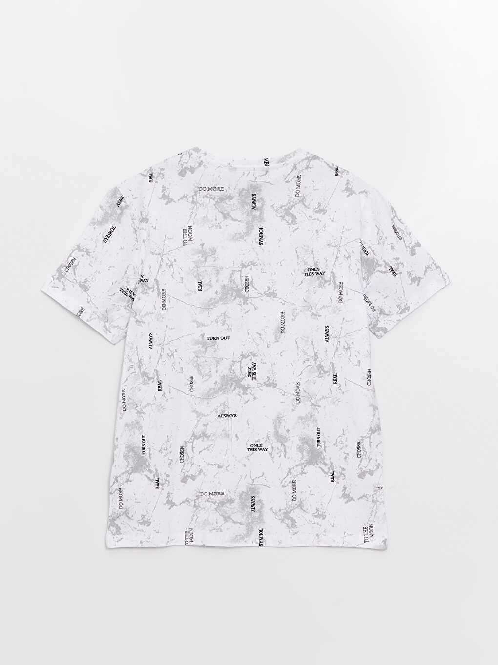 Beyaz Bisiklet Yaka Kısa Kollu Desenli Penye Erkek Tişört-6