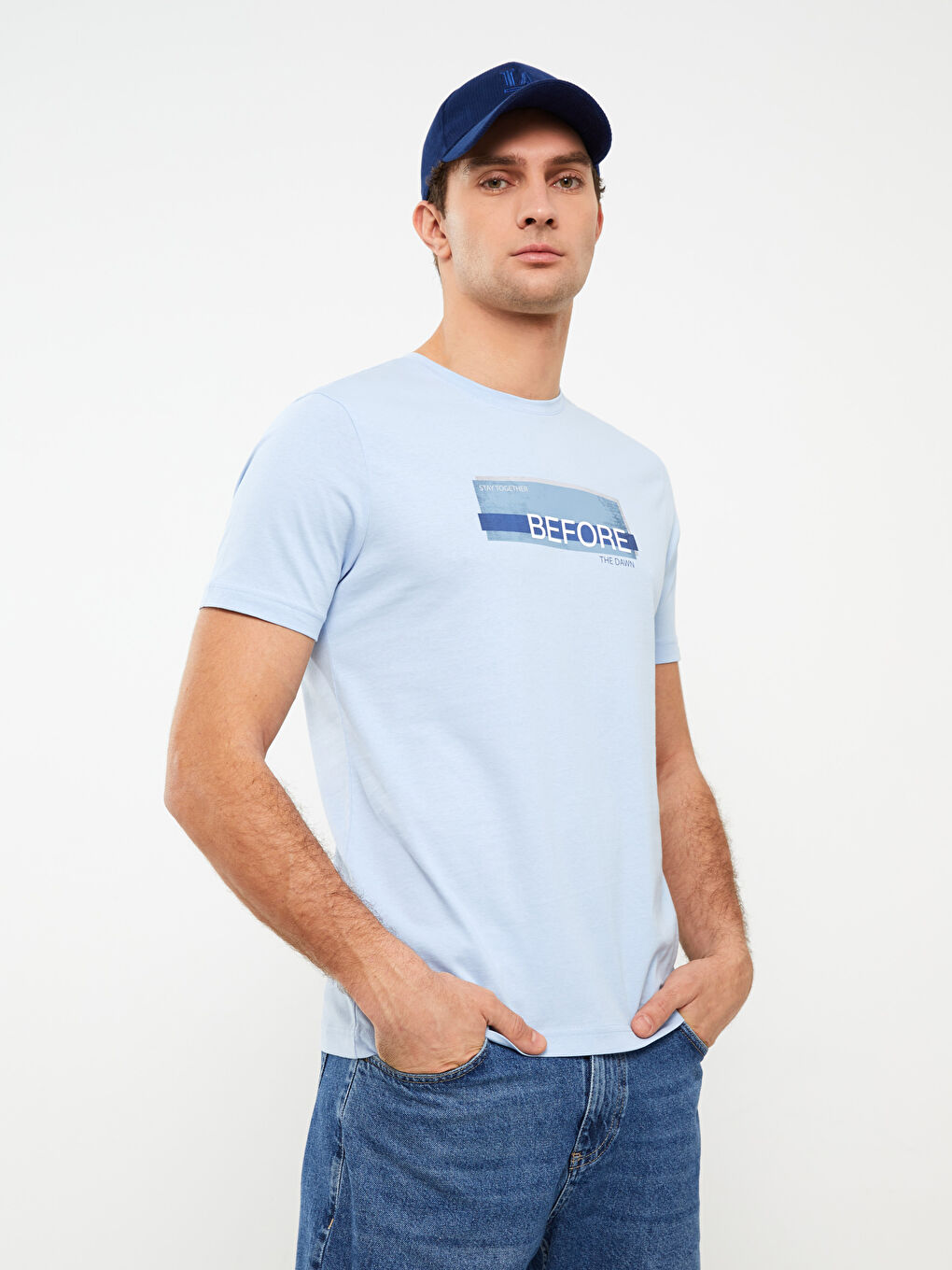 Mavi Bisiklet Yaka Kısa Kollu Baskılı Penye Erkek Tişört