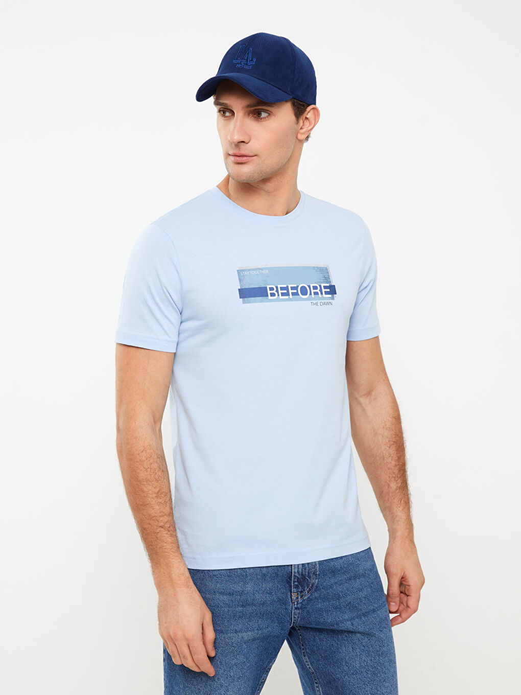 Mavi Bisiklet Yaka Kısa Kollu Baskılı Penye Erkek Tişört-1
