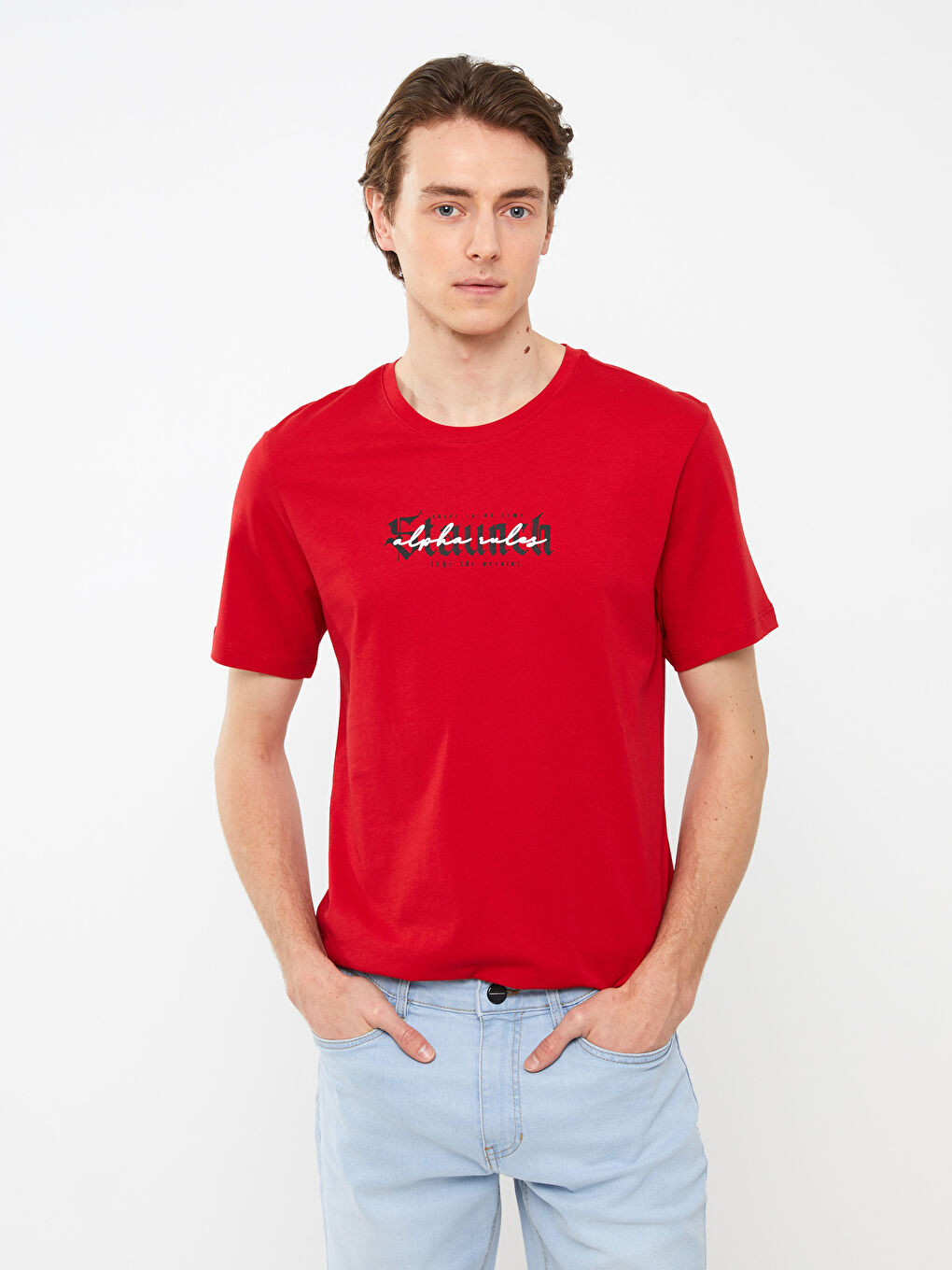 Crew Neck Short Sleeve Printed Combed Cotton Men's T-shirt-1