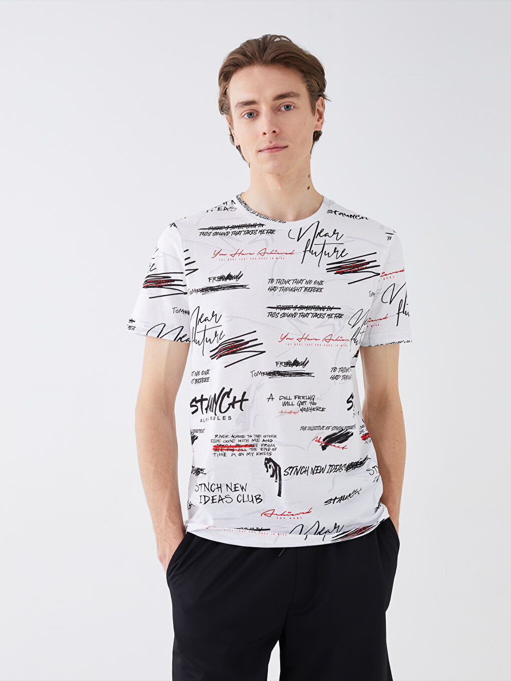 Crew Neck Short Sleeve Patterned Jersey Men's T-Shirt -S39702Z8-Q6K