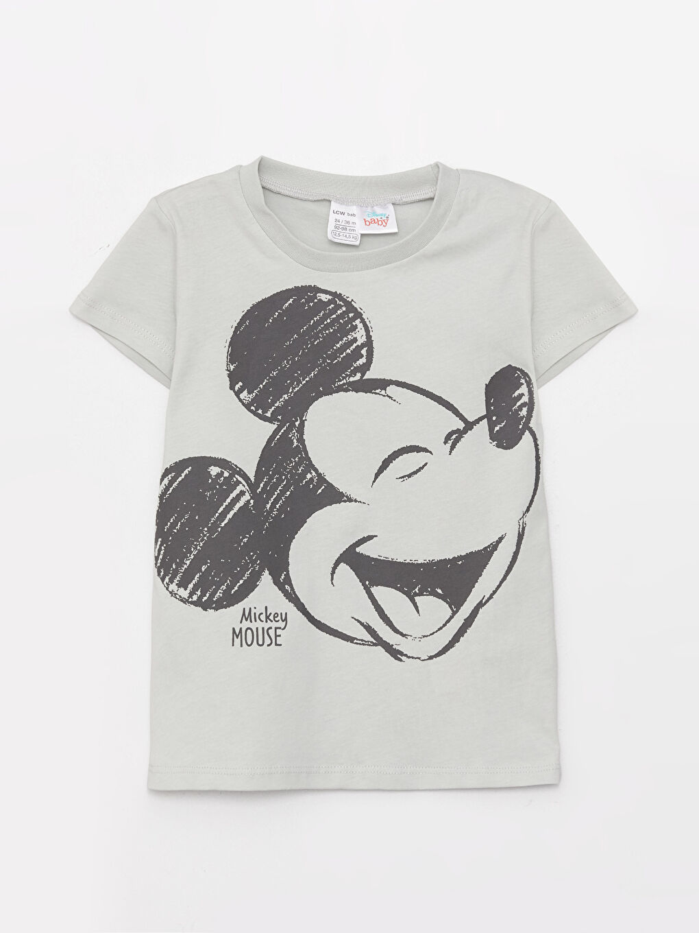 Gri Bisiklet Yaka Kısa Kollu Mickey Mouse Baskılı Erkek Bebek Pijama Takımı-1