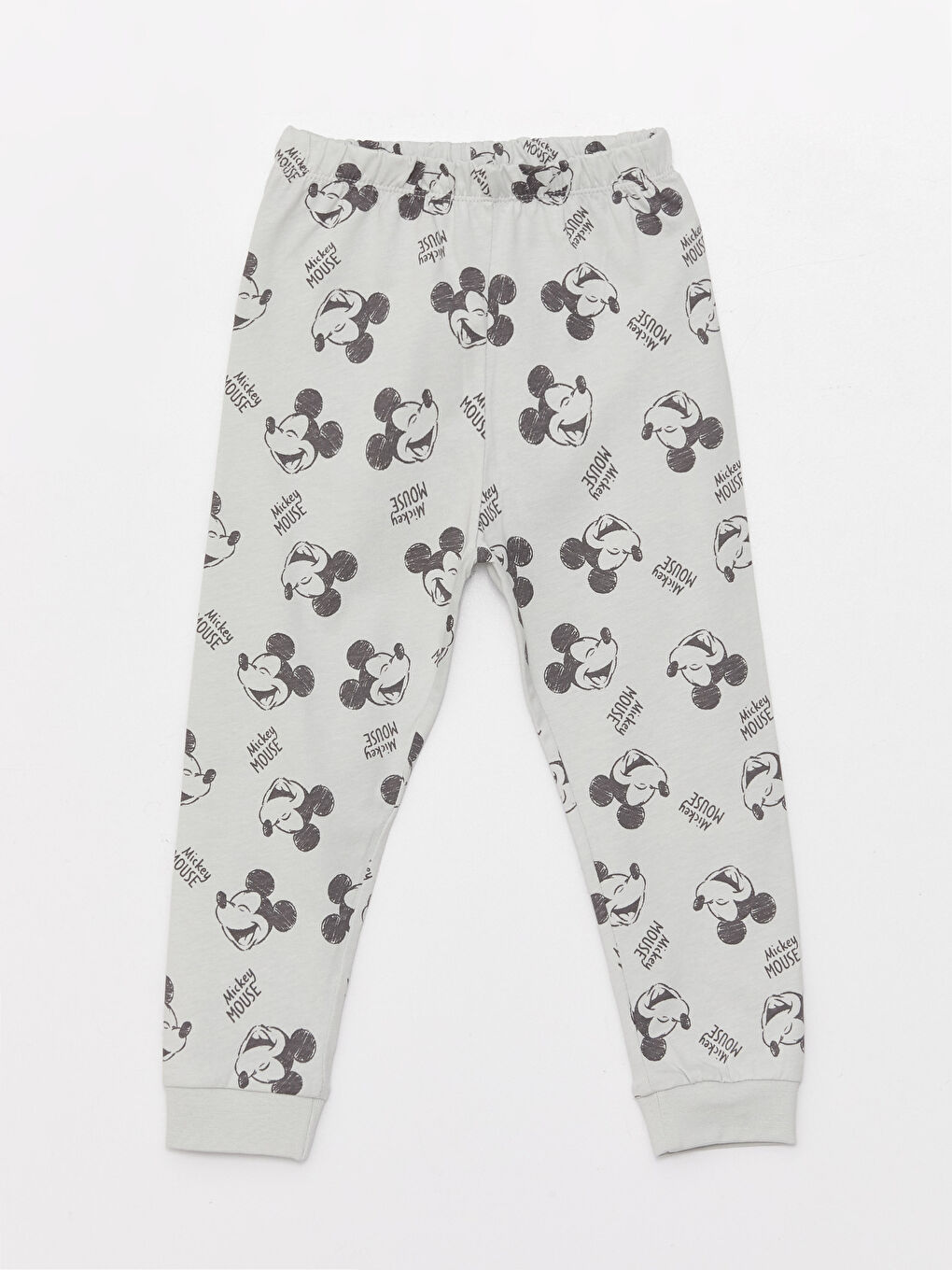 Gri Bisiklet Yaka Kısa Kollu Mickey Mouse Baskılı Erkek Bebek Pijama Takımı-2