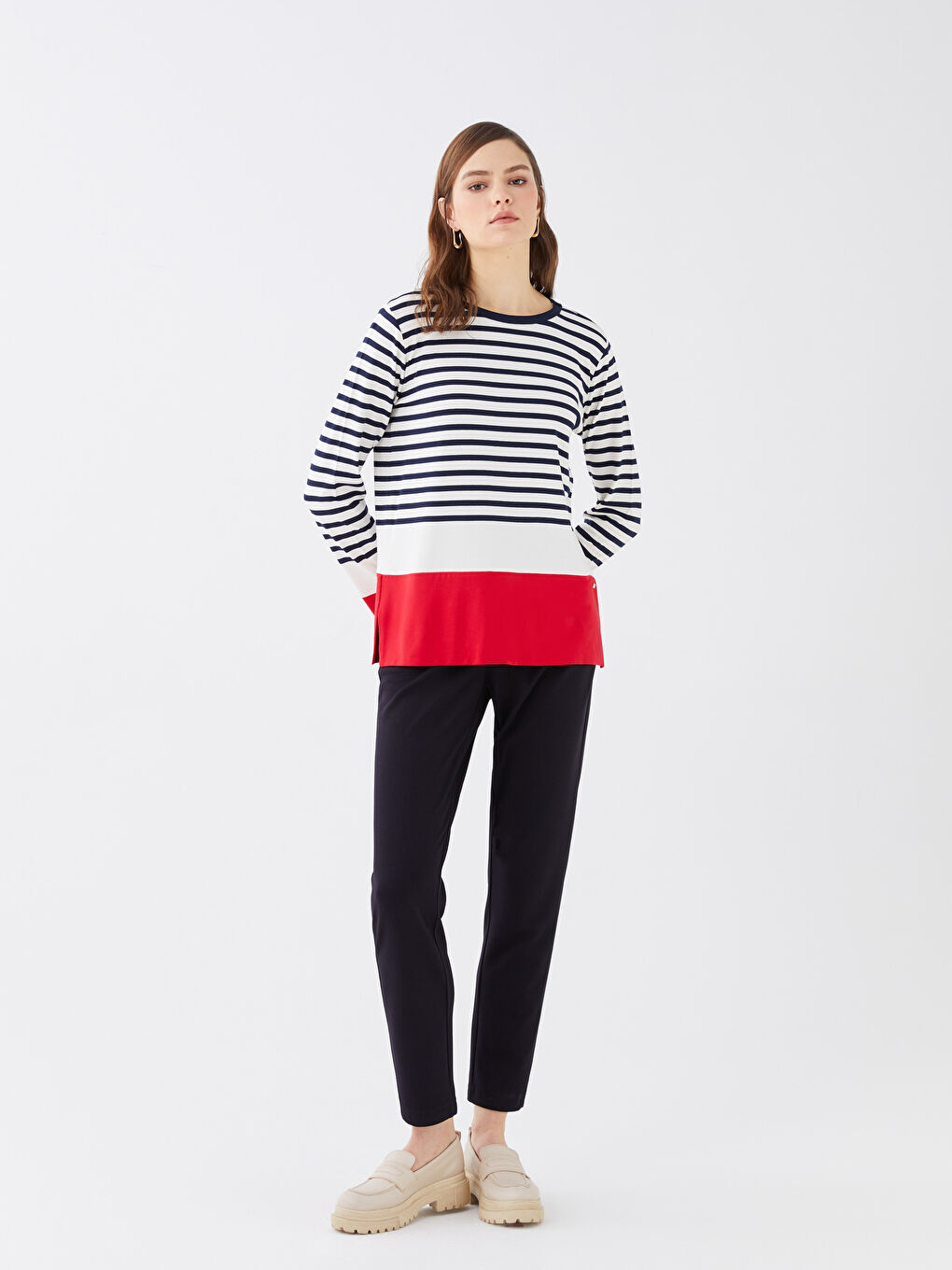 Crew Neck Striped Long Sleeve Women's T-Shirt-1