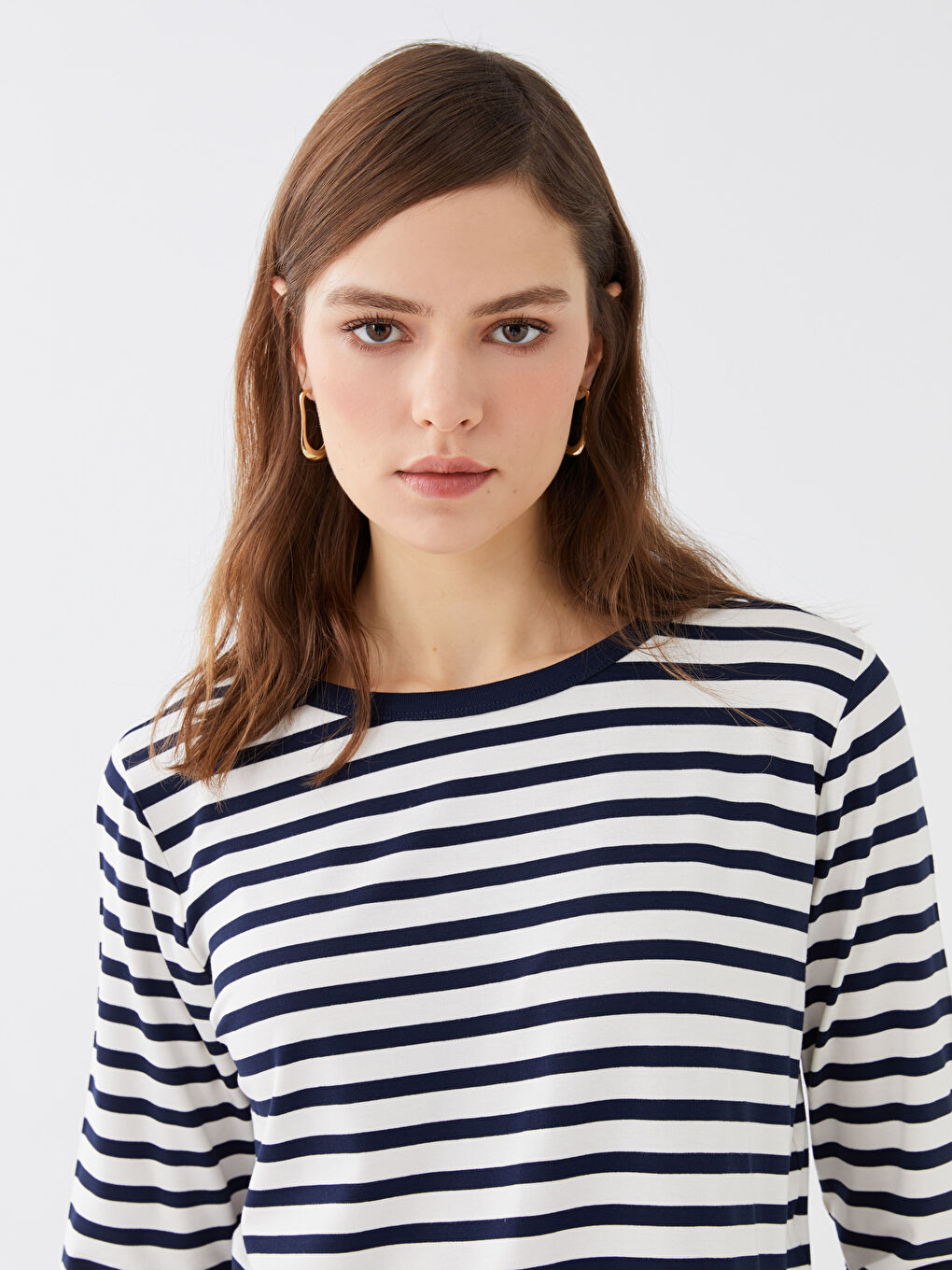 Crew Neck Striped Long Sleeve Women's T-Shirt-2