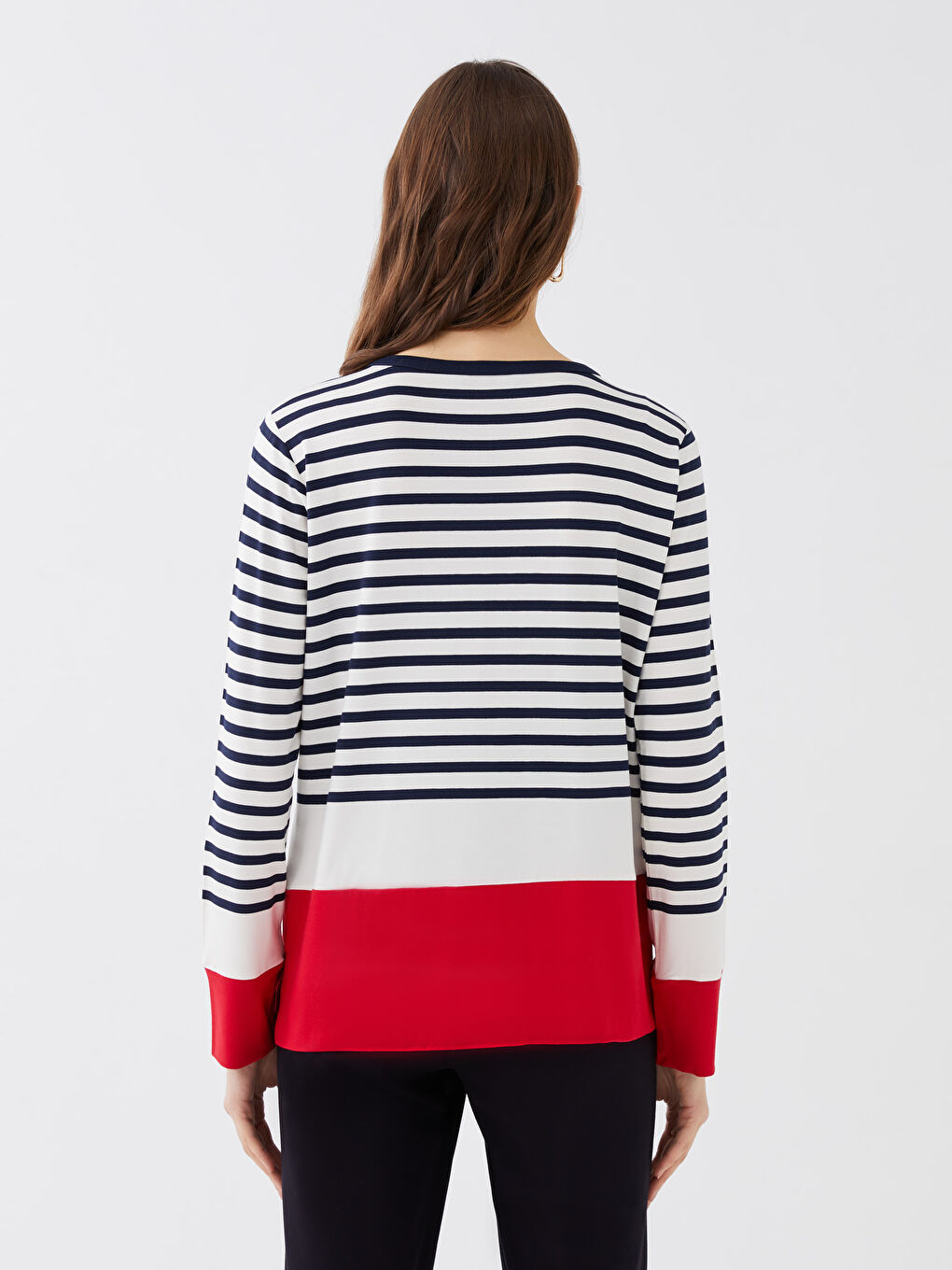 Crew Neck Striped Long Sleeve Women's T-Shirt-4