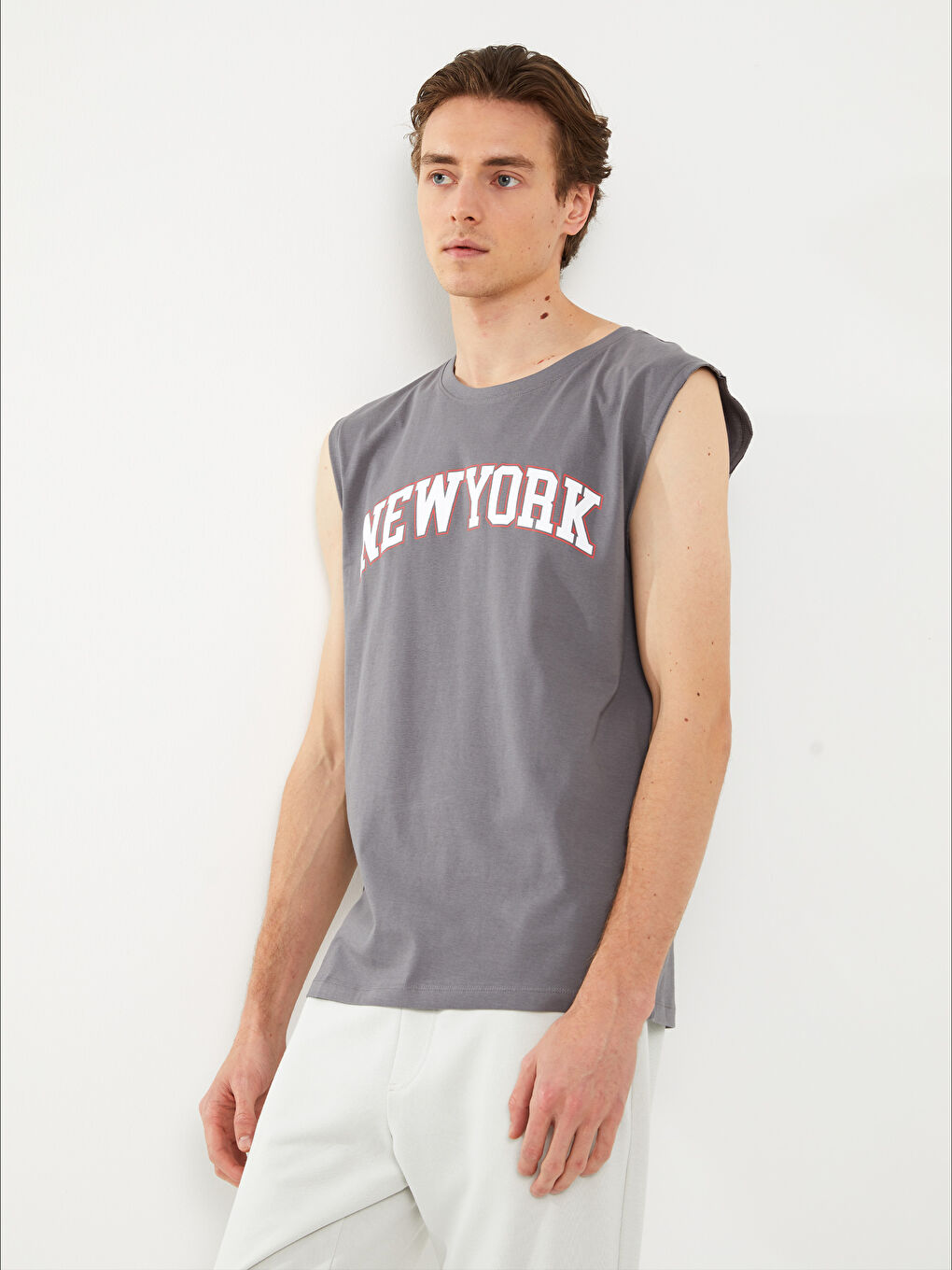 XSIDE Crew Neck Printed Men's Sleeveless T-Shirt -S39718Z8-GYS