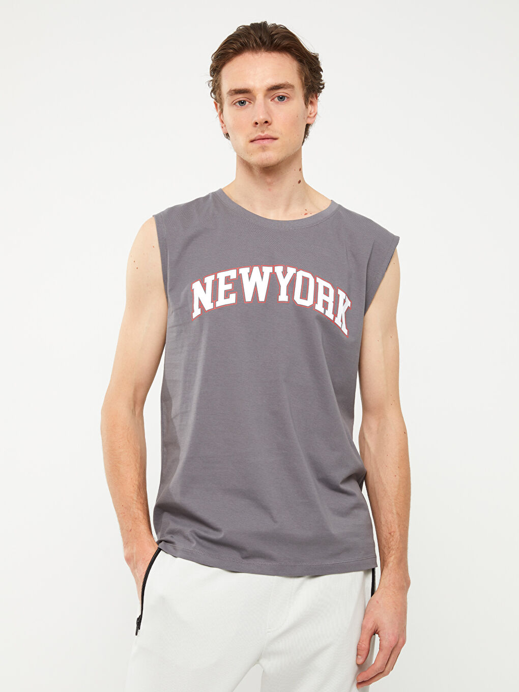 XSIDE Crew Neck Printed Men's Sleeveless T-Shirt -S39718Z8-GYS