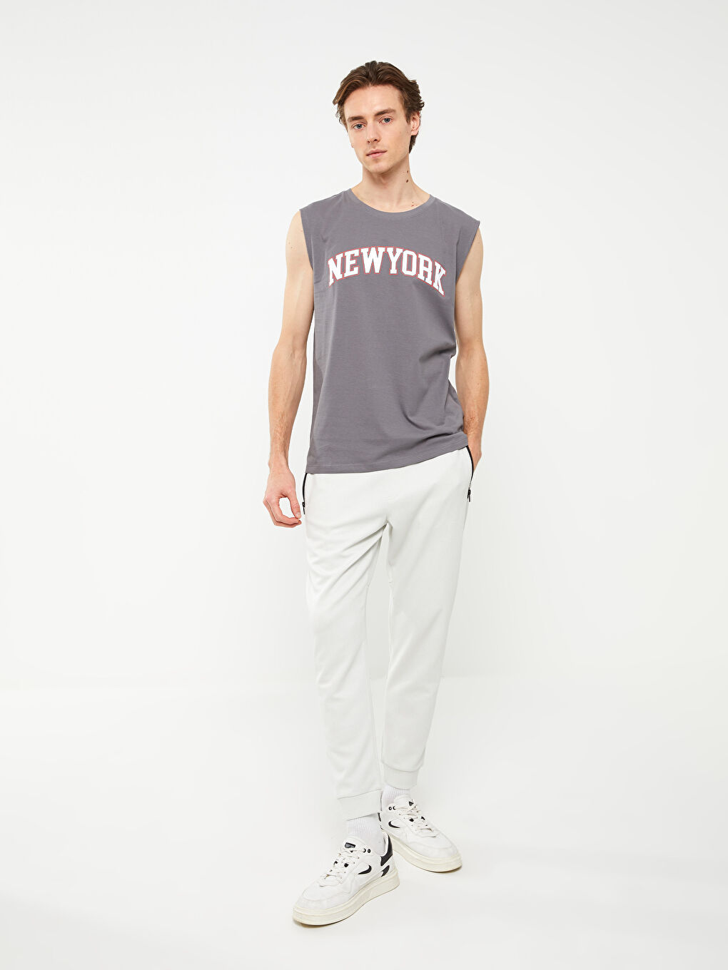 XSIDE Crew Neck Printed Men's Sleeveless T-Shirt -S39718Z8-GYS