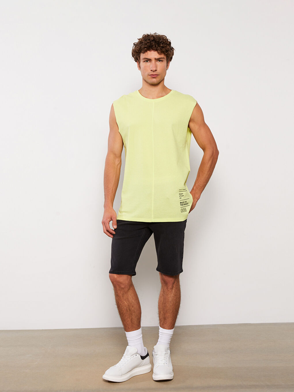 Yeşil Bisiklet Yaka Baskılı Erkek Kolsuz Tişört-1