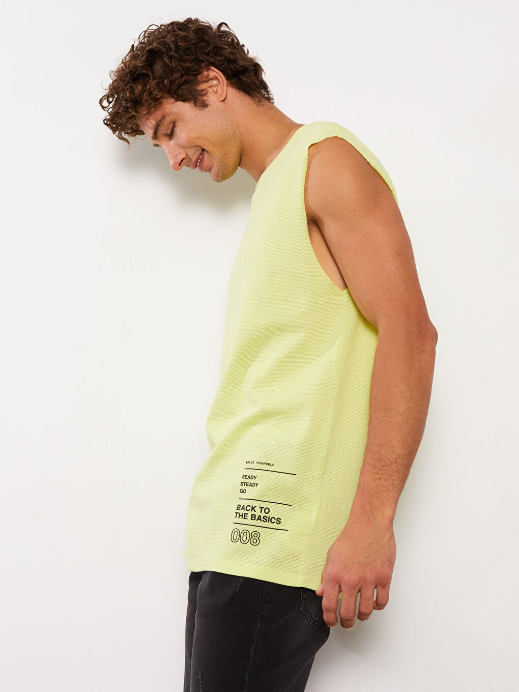 Yeşil Bisiklet Yaka Baskılı Erkek Kolsuz Tişört-2