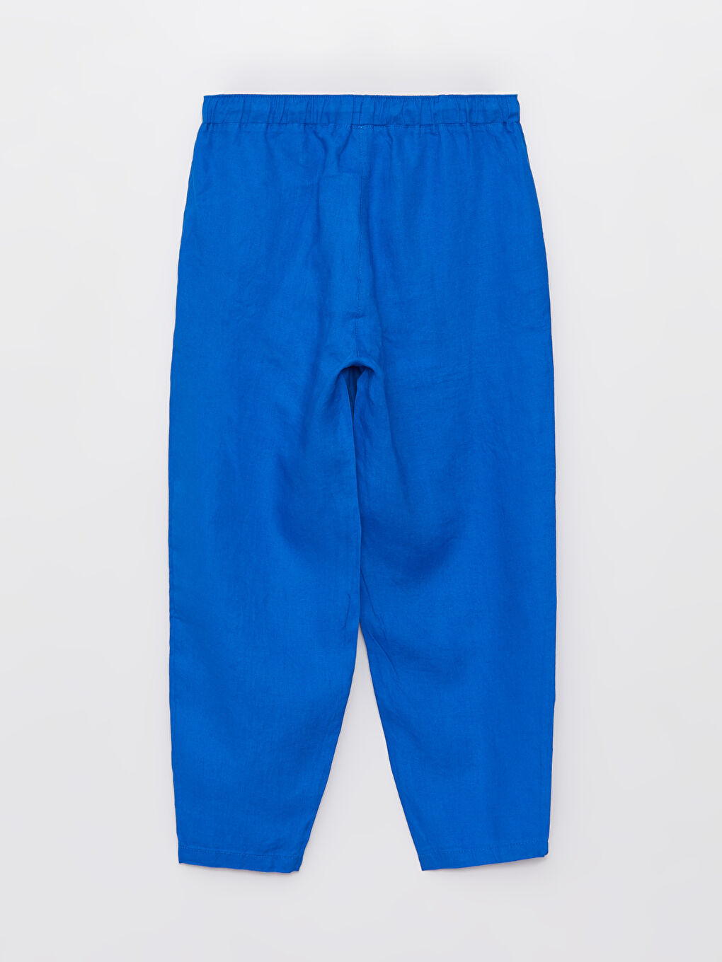 Mavi Beli Lastikli %100 Keten Kadın Pantolon-6