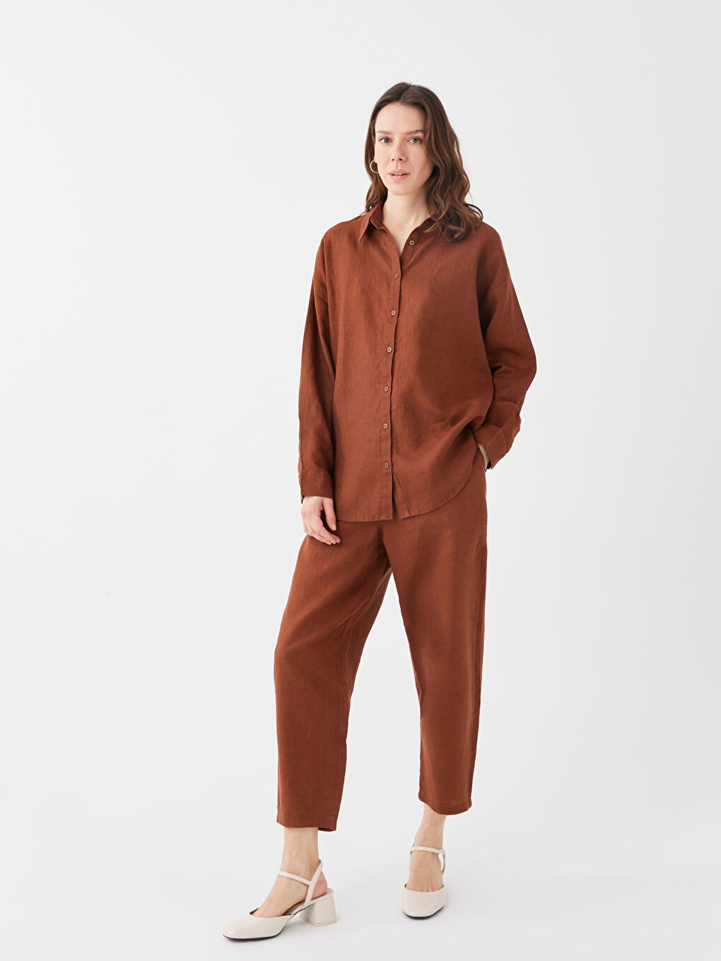 Carrot Fit Elasticated Waist Linen Women's Trousers