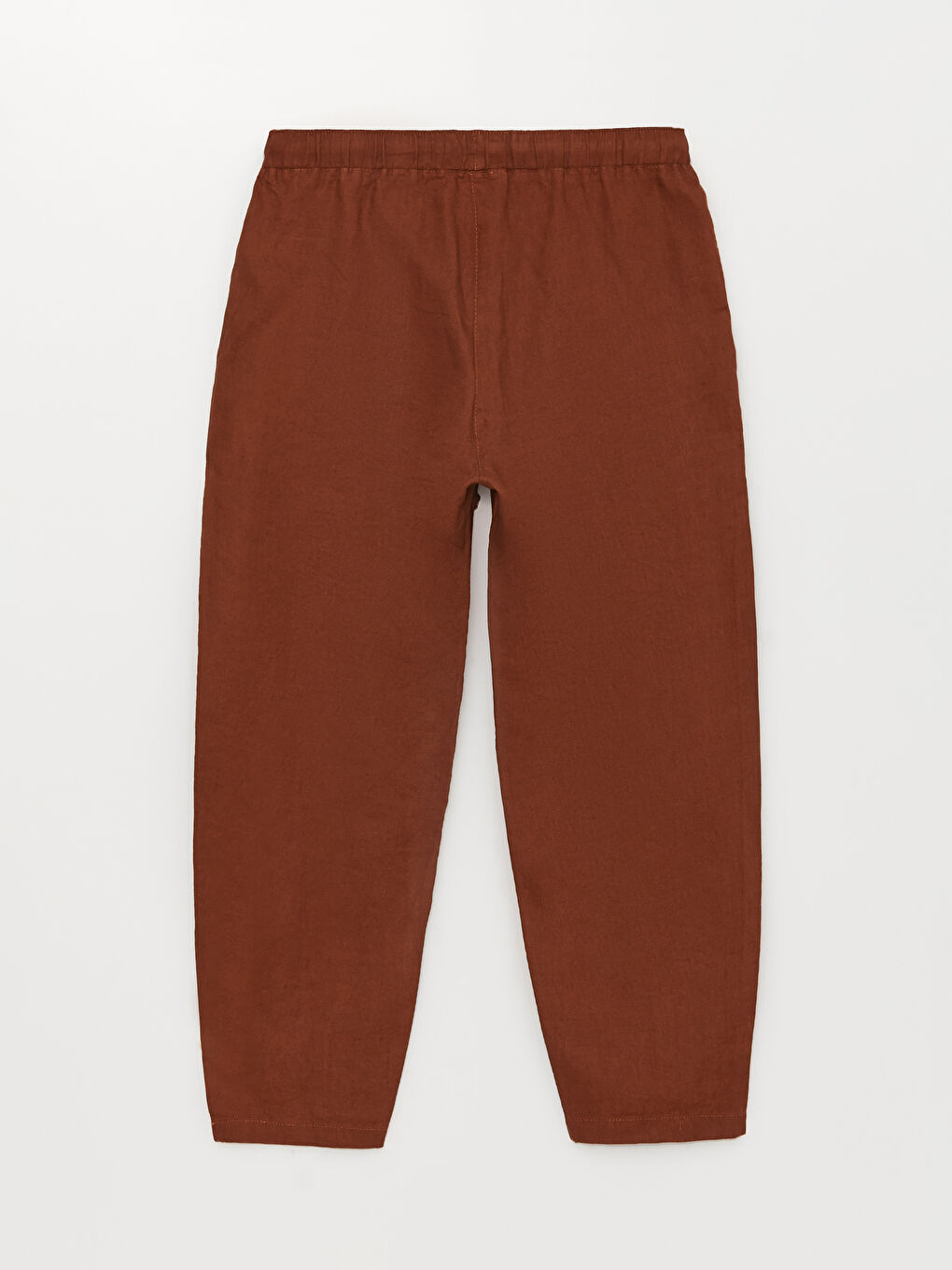 Kahverengi Beli Lastikli %100 Keten Kadın Pantolon-13