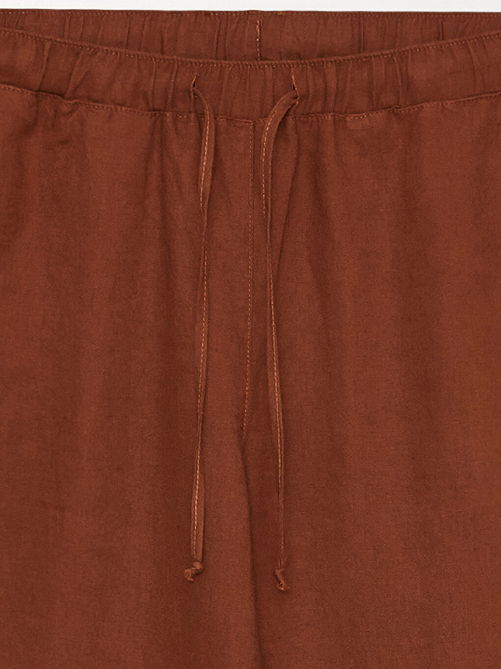 Kahverengi Beli Lastikli %100 Keten Kadın Pantolon-14