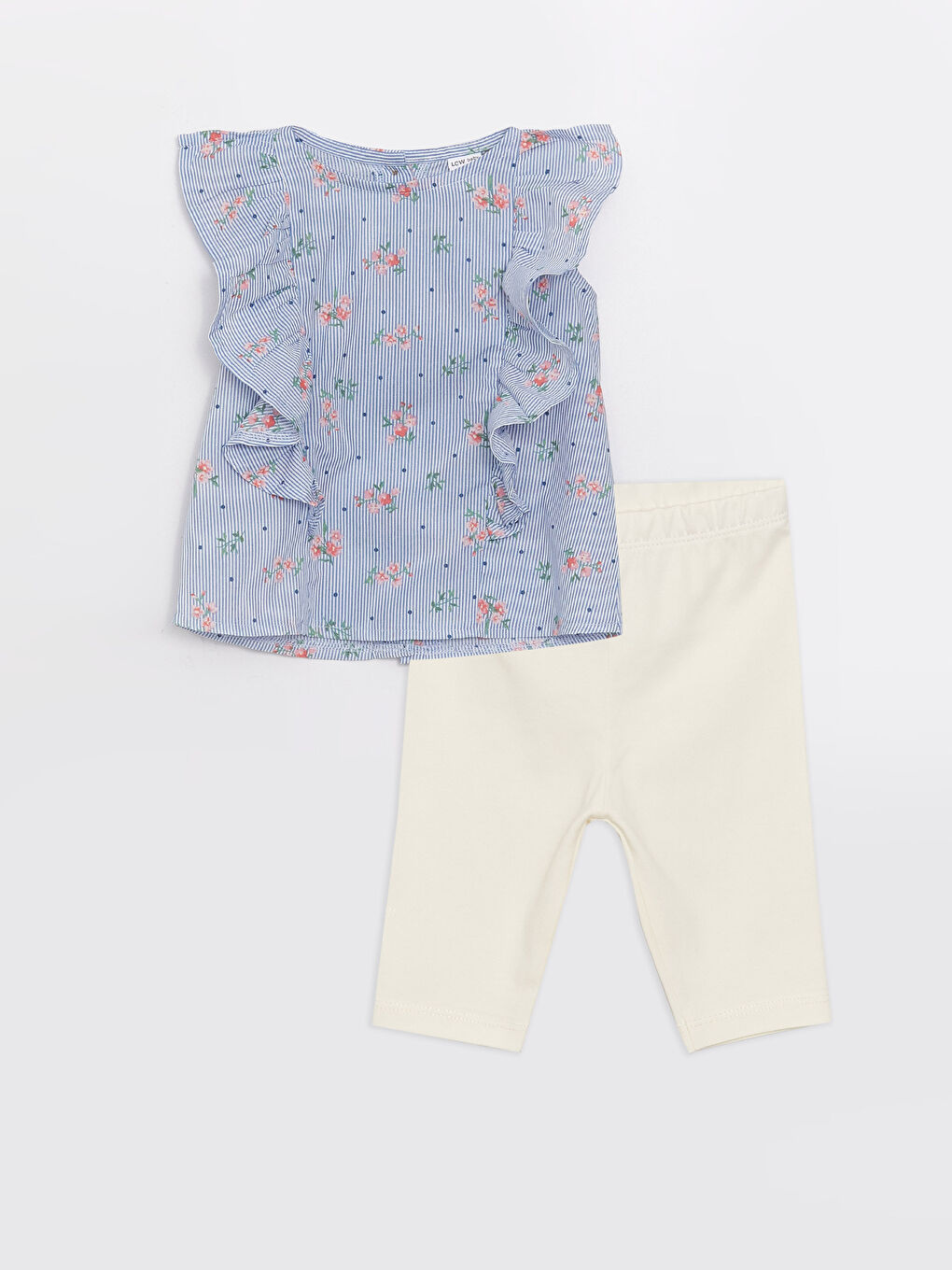 Ekru Bisiklet Yaka Desenli Kız Bebek Bluz ve Tayt 2'li Takım