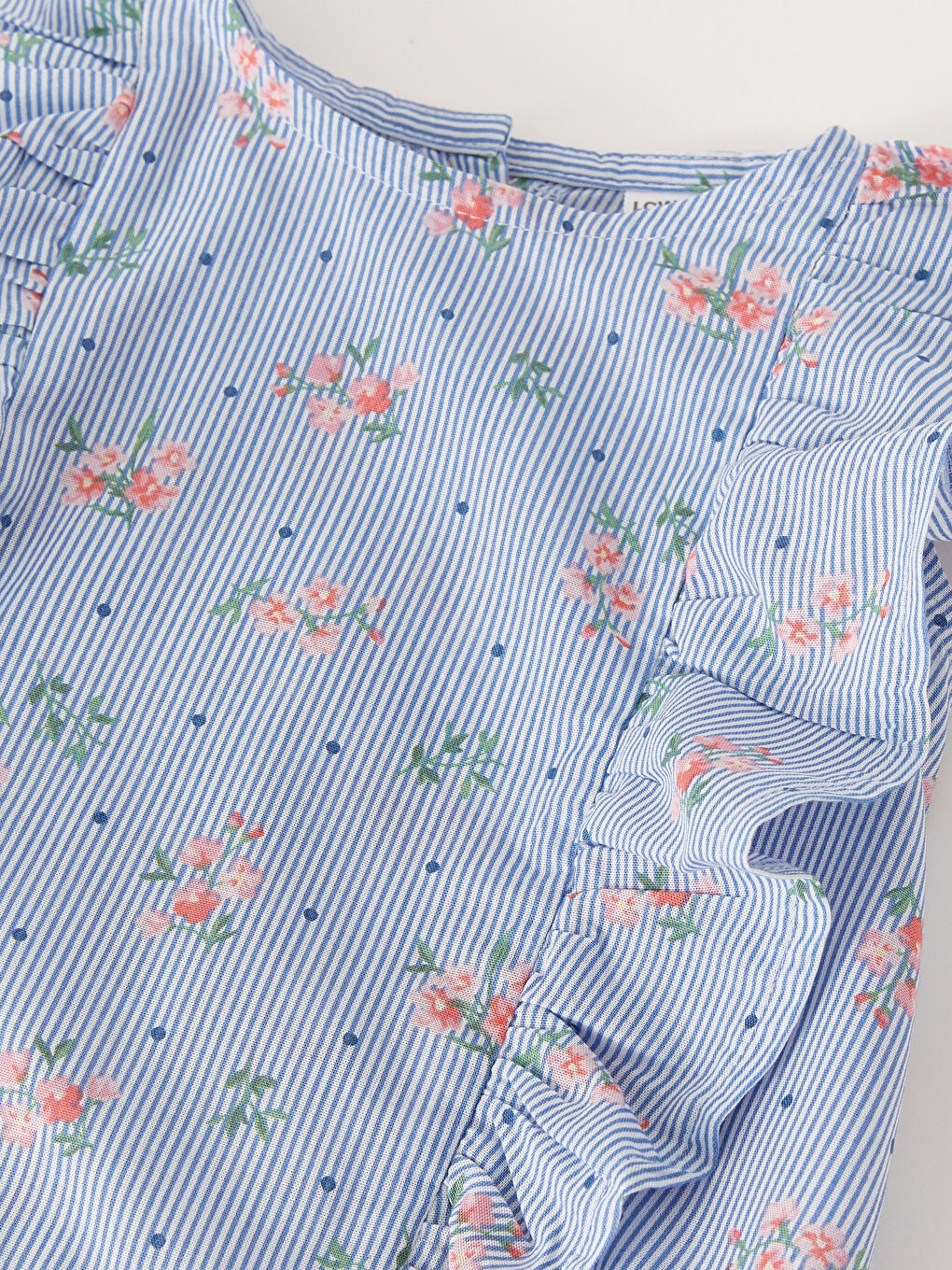 Ekru Bisiklet Yaka Desenli Kız Bebek Bluz ve Tayt 2'li Takım-3