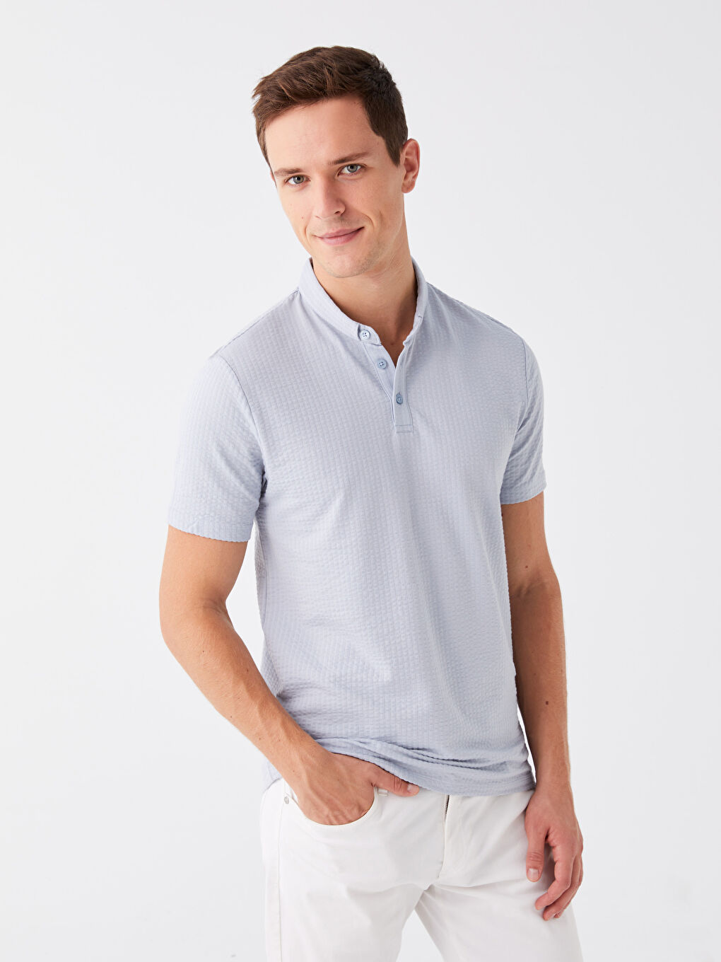 Mavi Polo Yaka Kısa Kollu Çizgili Erkek Tişört