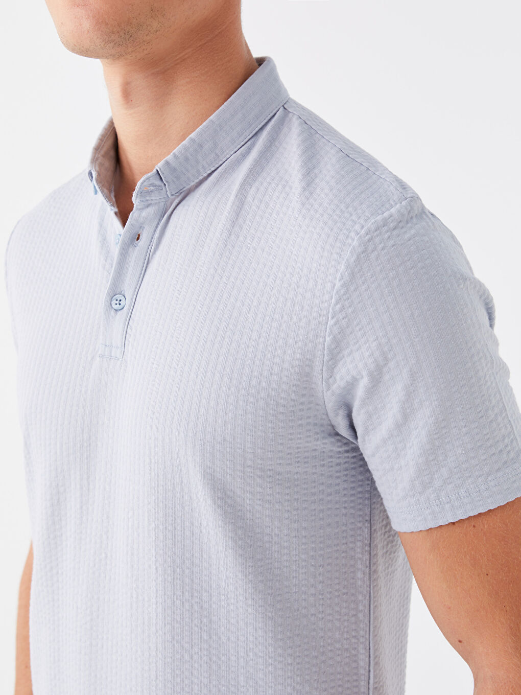 Mavi Polo Yaka Kısa Kollu Çizgili Erkek Tişört-3