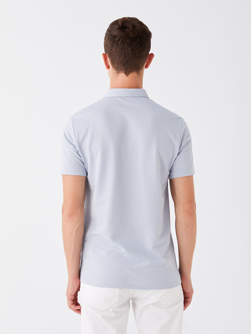Mavi Polo Yaka Kısa Kollu Çizgili Erkek Tişört-4