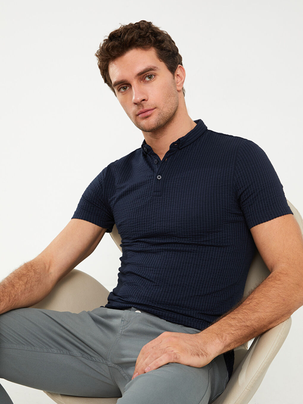 Polo Neck Short Sleeve Striped Men's T-Shirt -S39730Z8-RFH