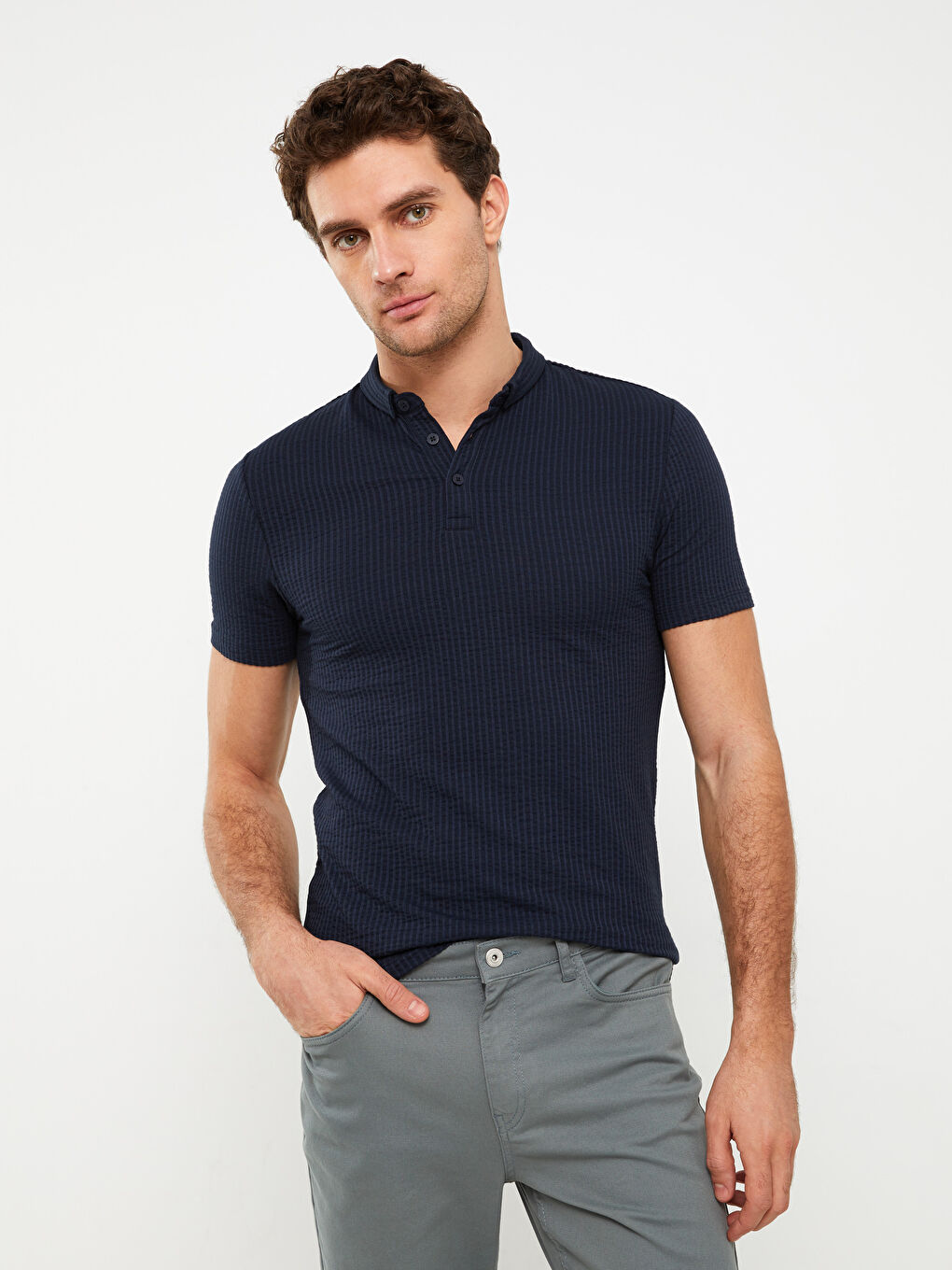 Polo Neck Short Sleeve Striped Men's T-Shirt -S39730Z8-RFH