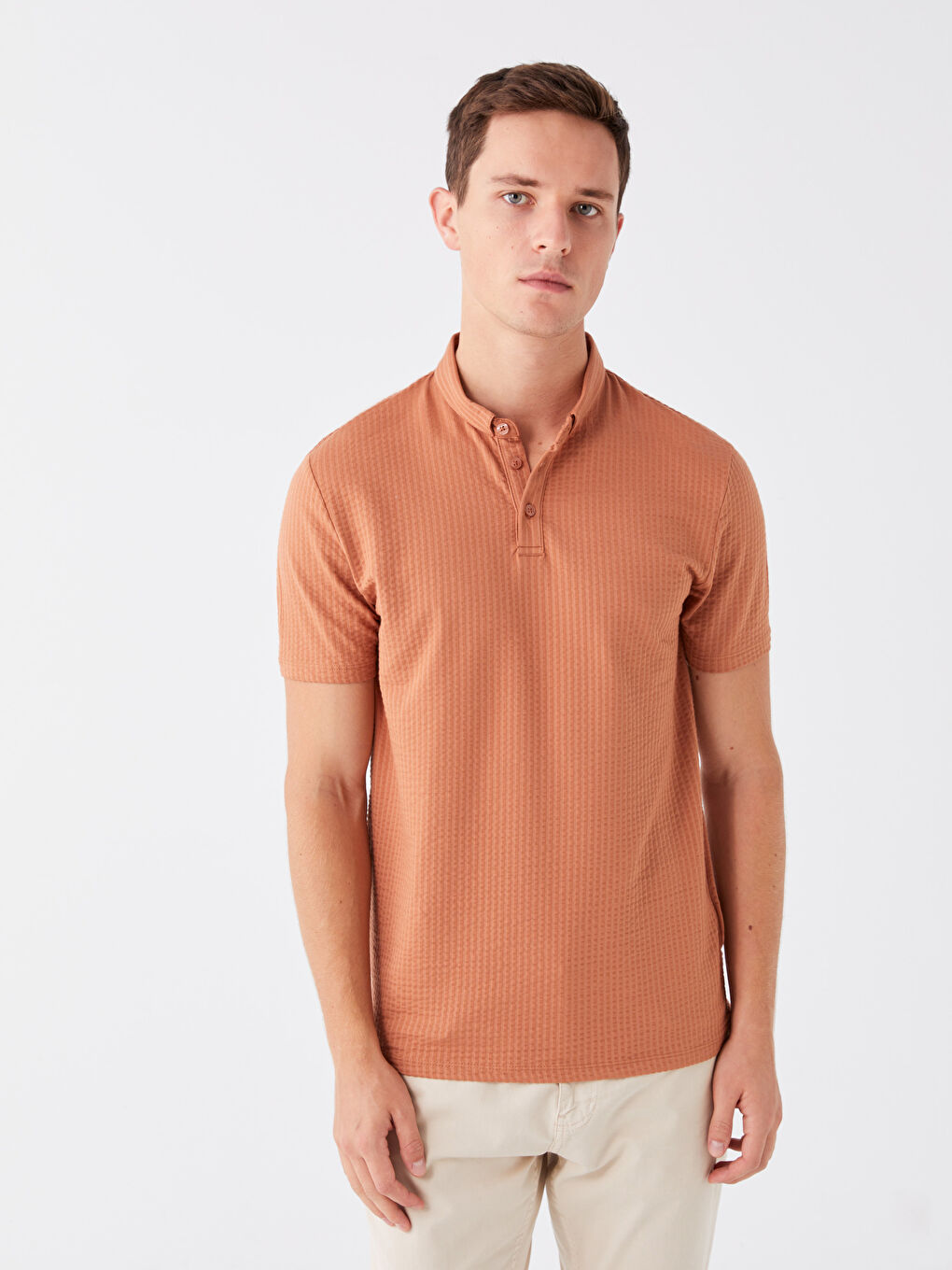 Turuncu Polo Yaka Kısa Kollu Çizgili Erkek Tişört