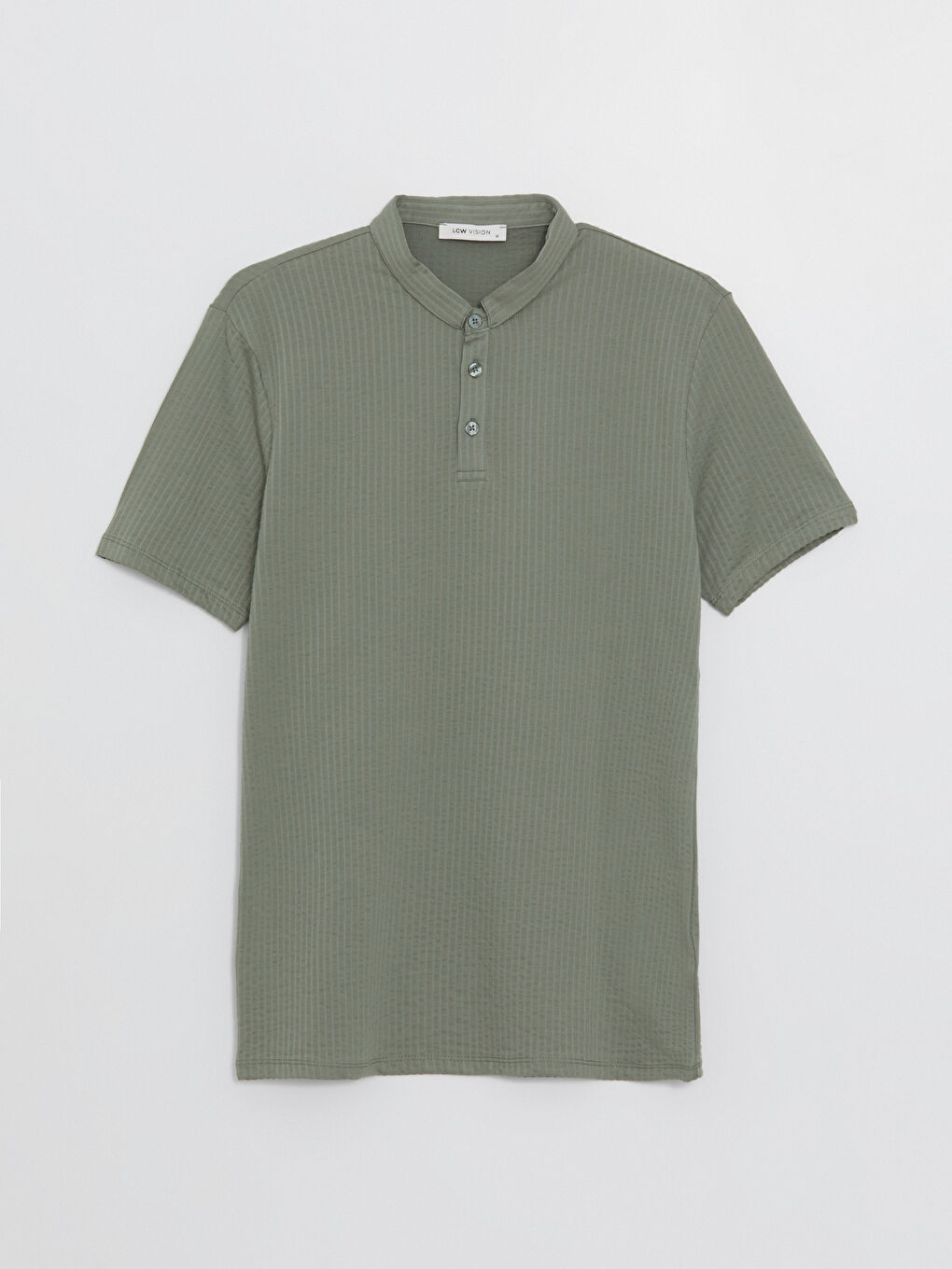 Yeşil Polo Yaka Kısa Kollu Çizgili Erkek Tişört-5