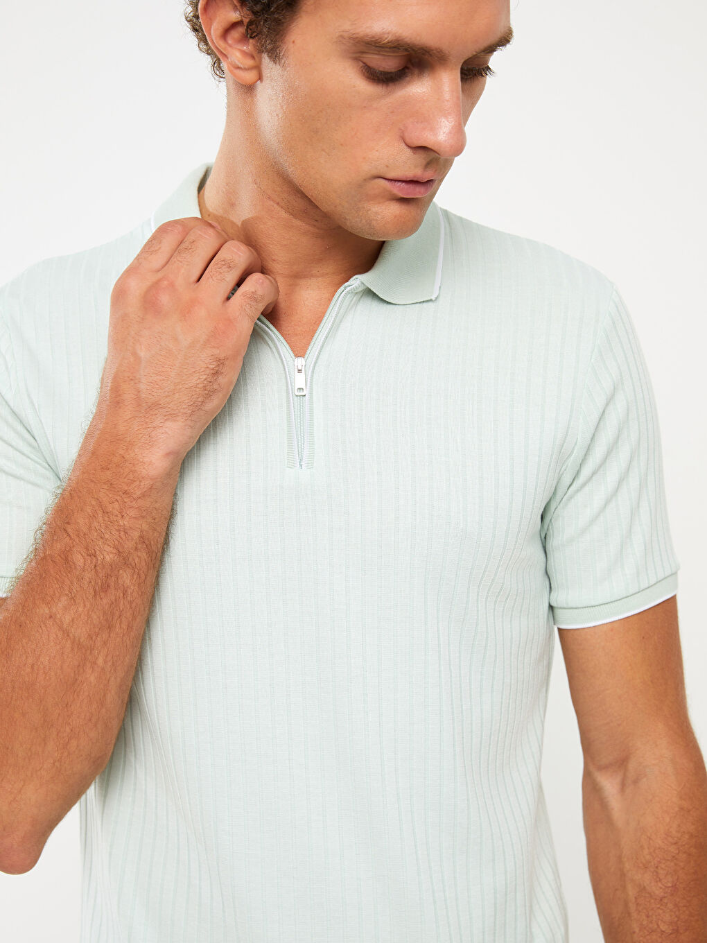 Yeşil Polo Yaka Kısa Kollu Erkek Tişört-1