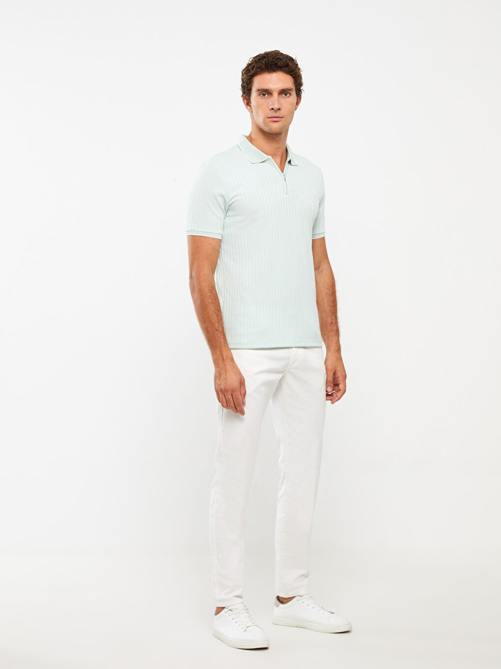 Yeşil Polo Yaka Kısa Kollu Erkek Tişört-2