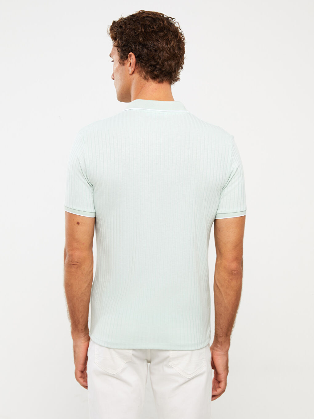 Yeşil Polo Yaka Kısa Kollu Erkek Tişört-4