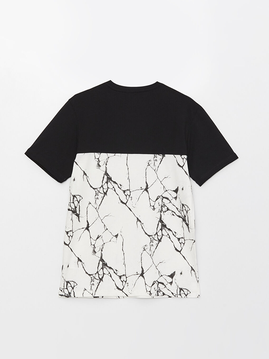 Siyah Bisiklet Yaka Kısa Kollu Renk Bloklu Penye Erkek Tişört-6