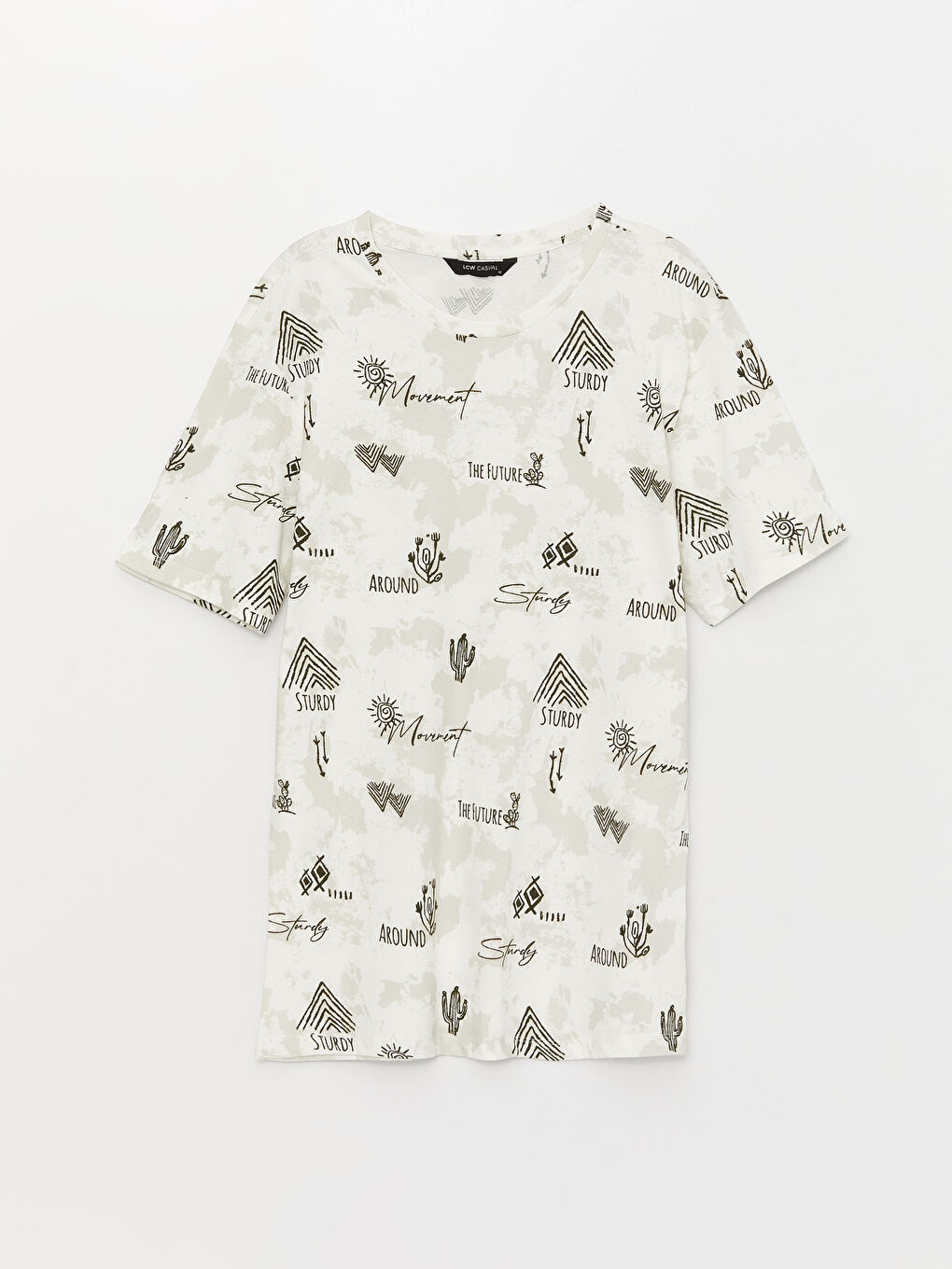 Ерлерге арналған трикотаж дөңгелек жағалы қысқа жең өрнекті футболка-5