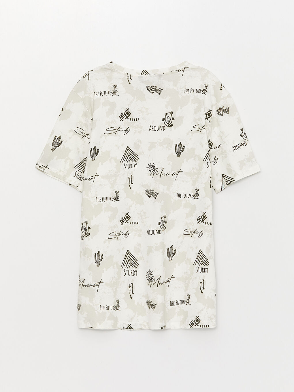 Ерлерге арналған трикотаж дөңгелек жағалы қысқа жең өрнекті футболка-6