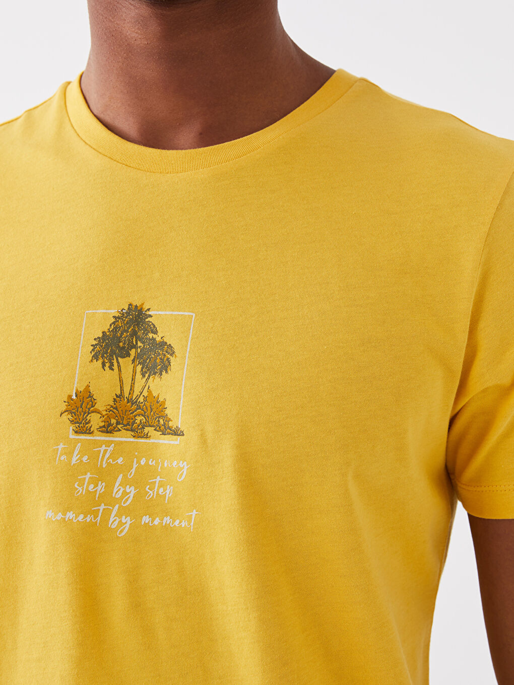 Sarı Bisiklet Yaka Kısa Kollu Baskılı Erkek Tişört-3