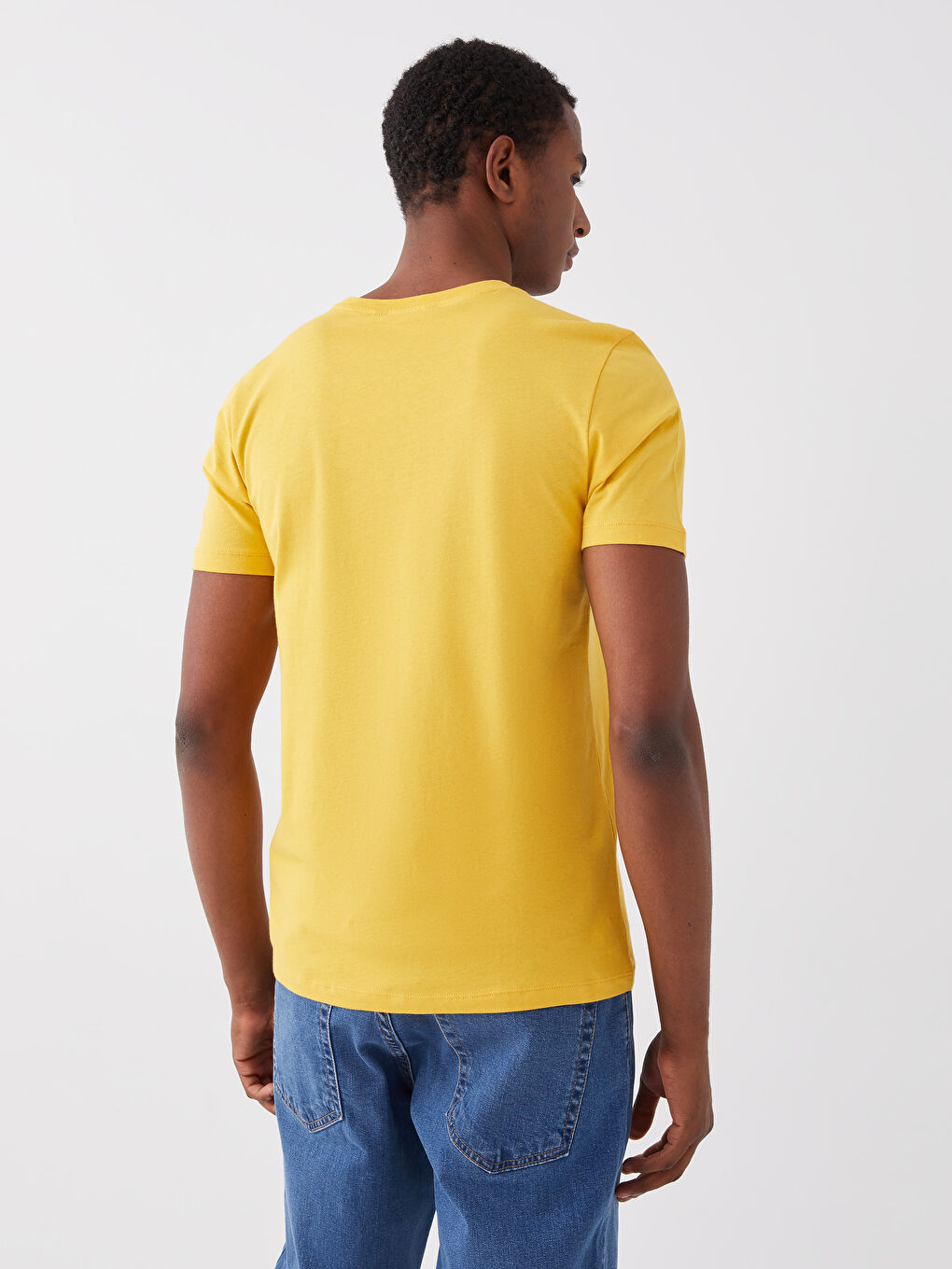 Sarı Bisiklet Yaka Kısa Kollu Baskılı Erkek Tişört-4