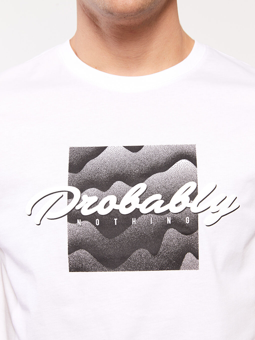 Beyaz Bisiklet Yaka Kısa Kollu Baskılı Penye Erkek Tişört-3