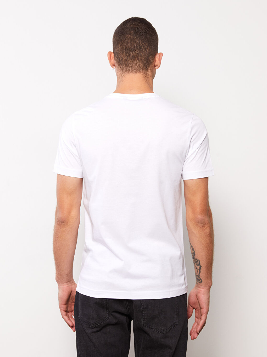 Beyaz Bisiklet Yaka Kısa Kollu Baskılı Penye Erkek Tişört-4