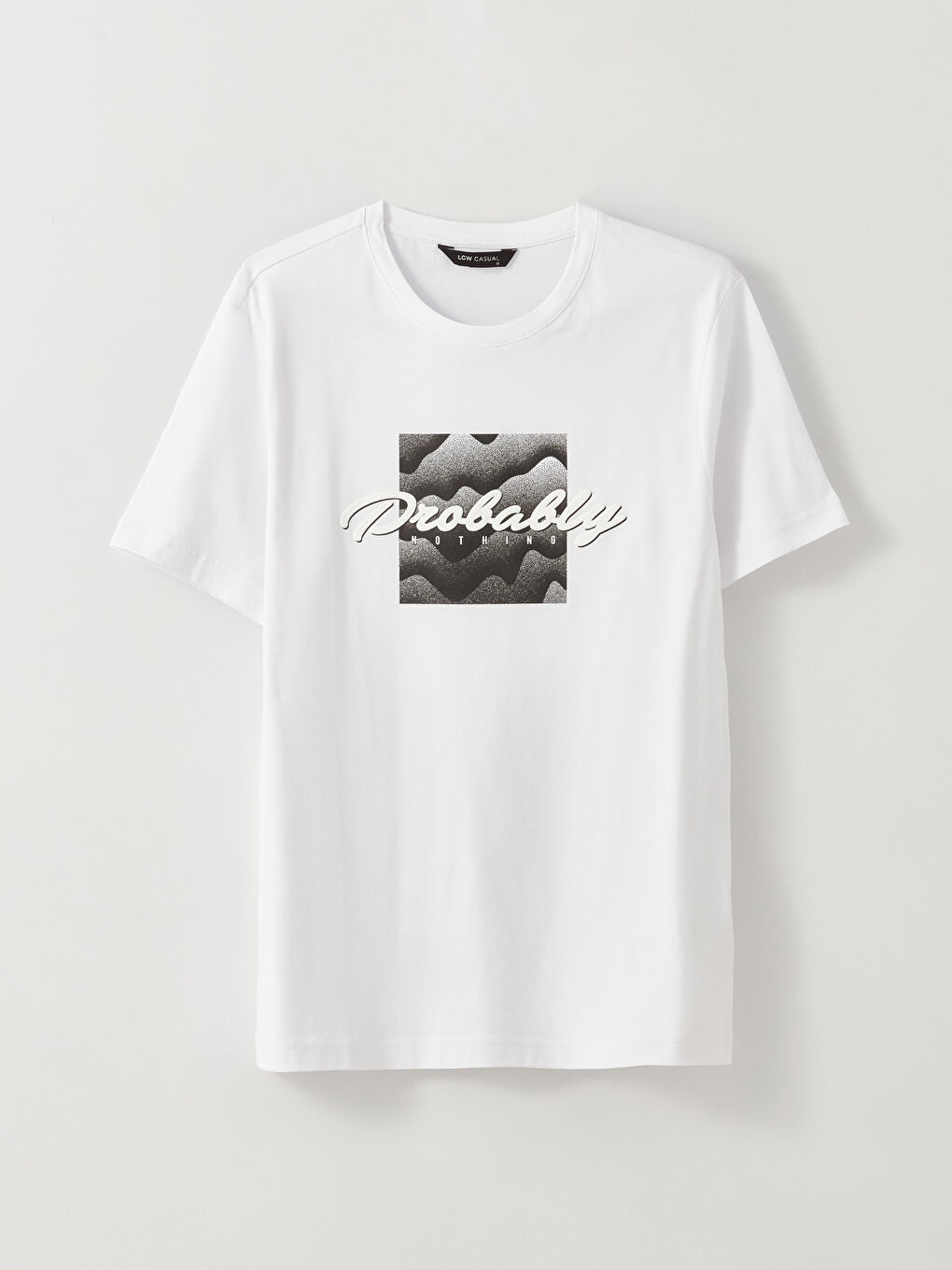 Beyaz Bisiklet Yaka Kısa Kollu Baskılı Penye Erkek Tişört-5