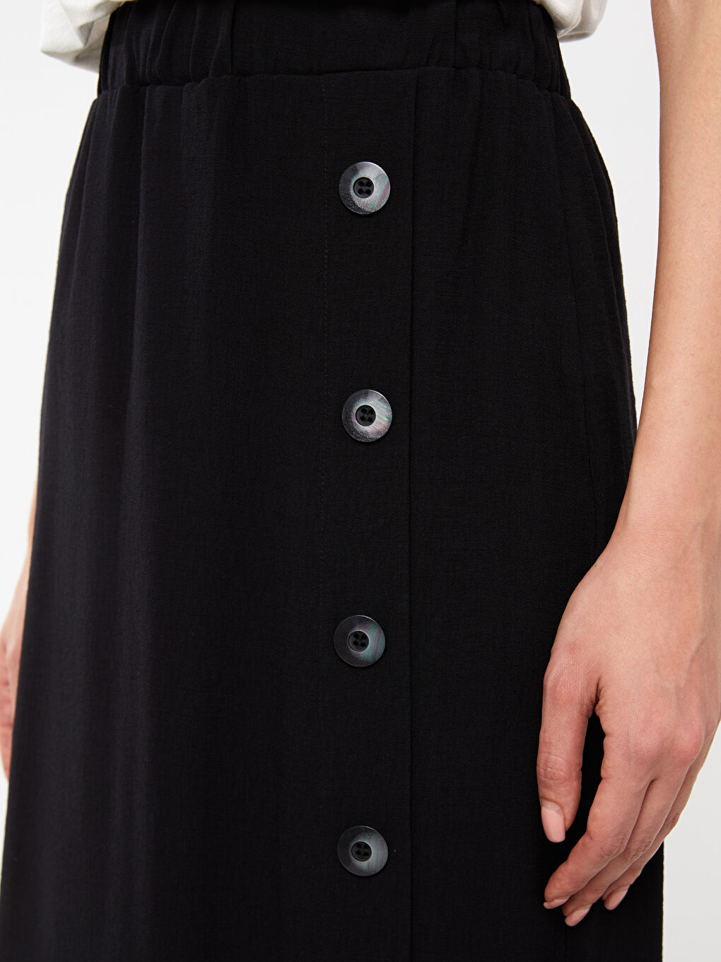 Siyah Beli Lastikli Düz A Kesim Kadın Etek-2