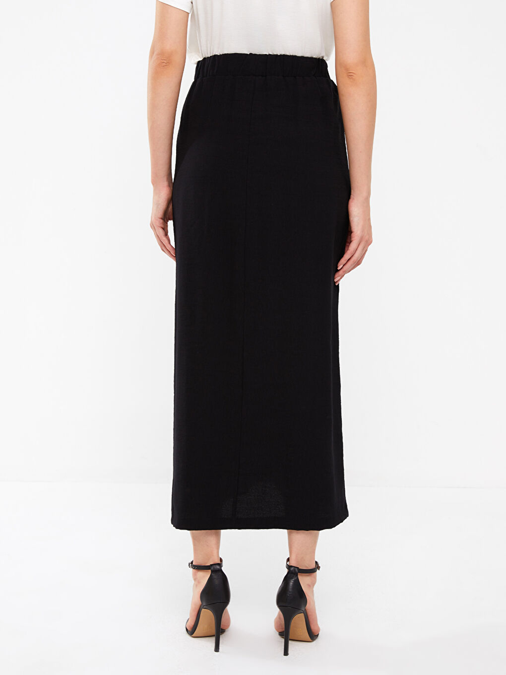 Siyah Beli Lastikli Düz A Kesim Kadın Etek-4