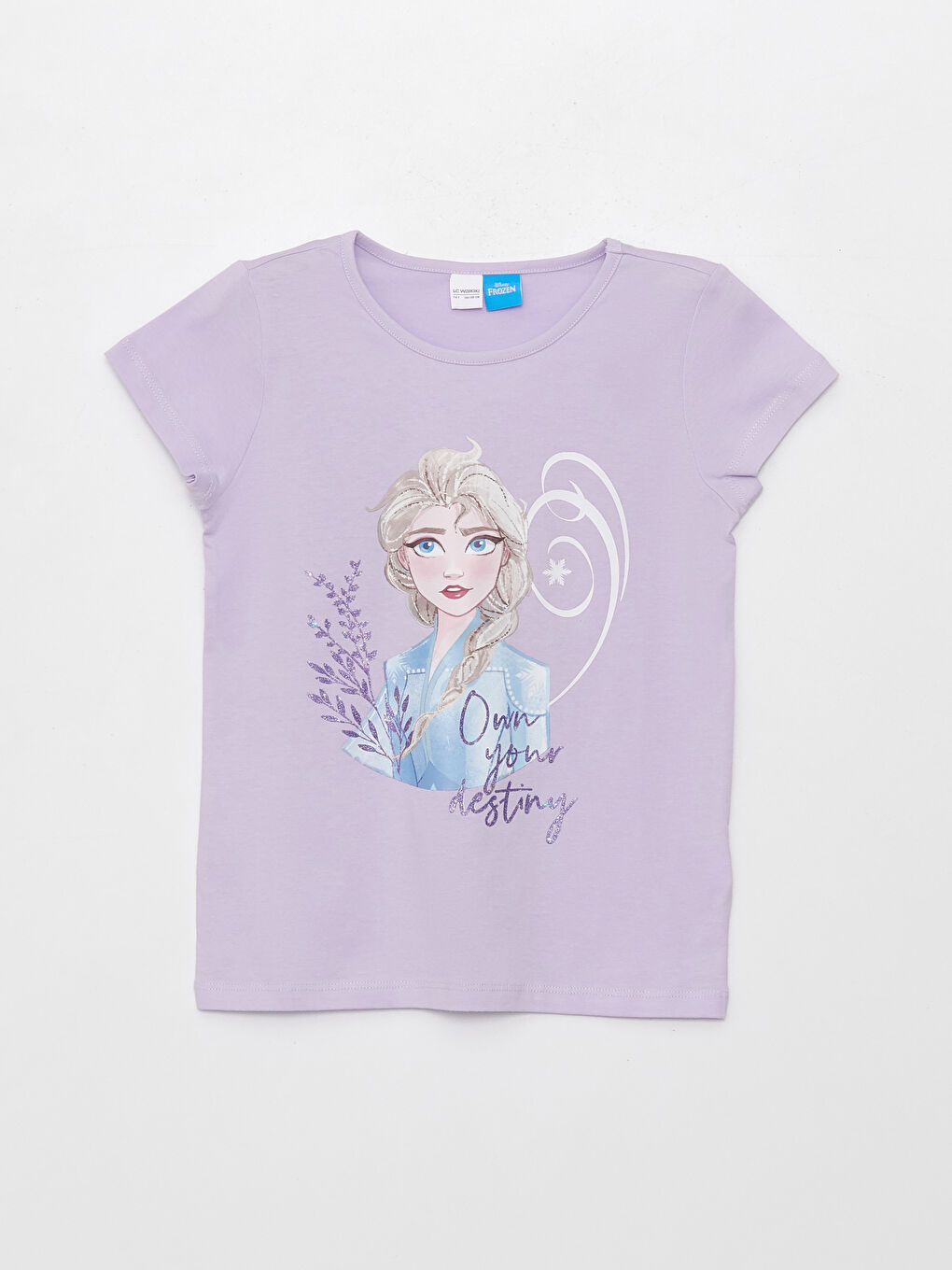 LCW Kids Lila Bisiklet Yaka Elsa Baskılı Kısa Kollu Kız Çocuk Pijama Takımı - 1