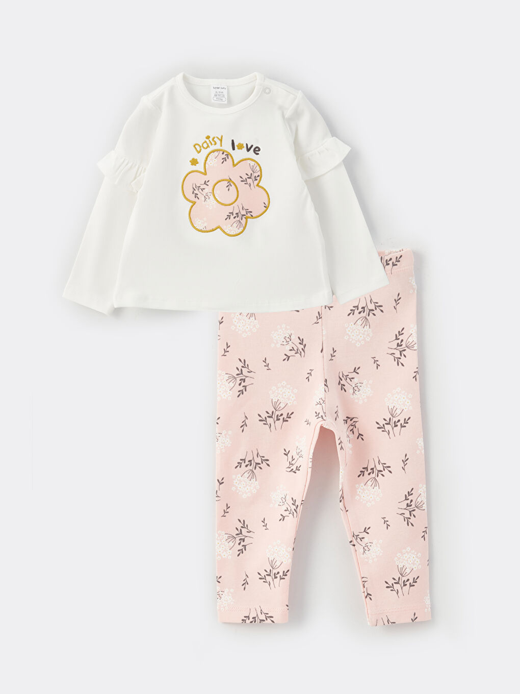 Tricou cu Mânecă Lungă și Guler Rotund pentru Bebeluși Fete și Colanți Set de 2 Bucăți