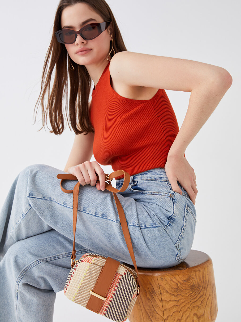 Karışık Desenli Hasır Kadın Çapraz Çanta-1