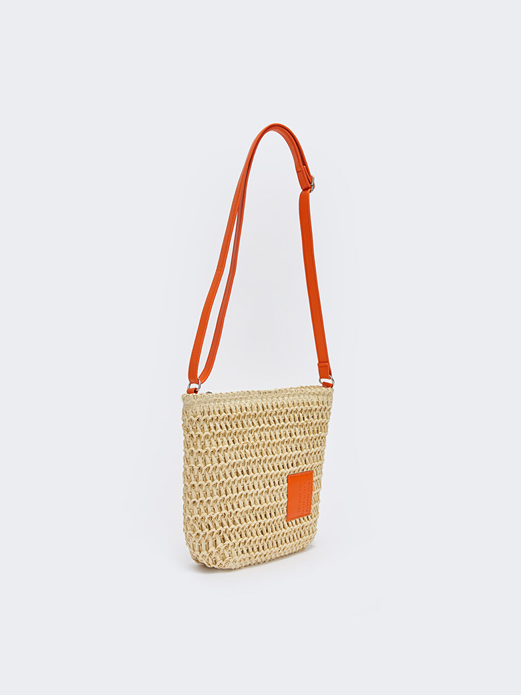 Turuncu Etiket Detaylı Hasır Kadın Çapraz Çanta-3
