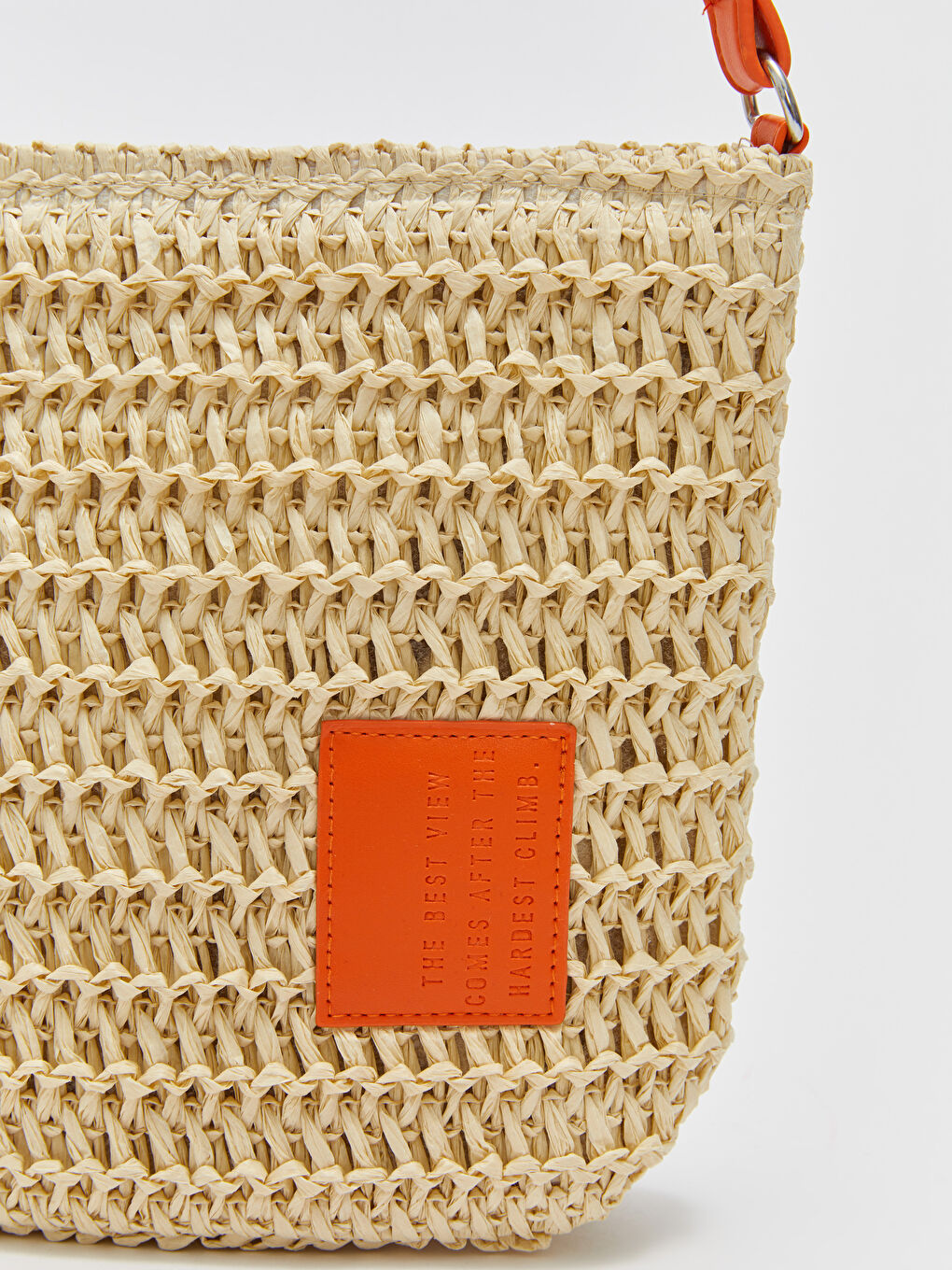 Turuncu Etiket Detaylı Hasır Kadın Çapraz Çanta-4