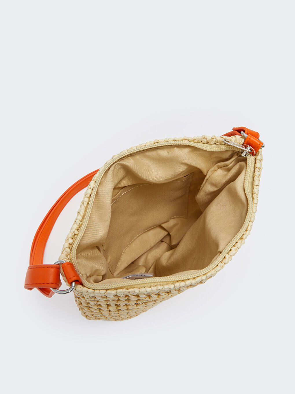 Turuncu Etiket Detaylı Hasır Kadın Çapraz Çanta-5
