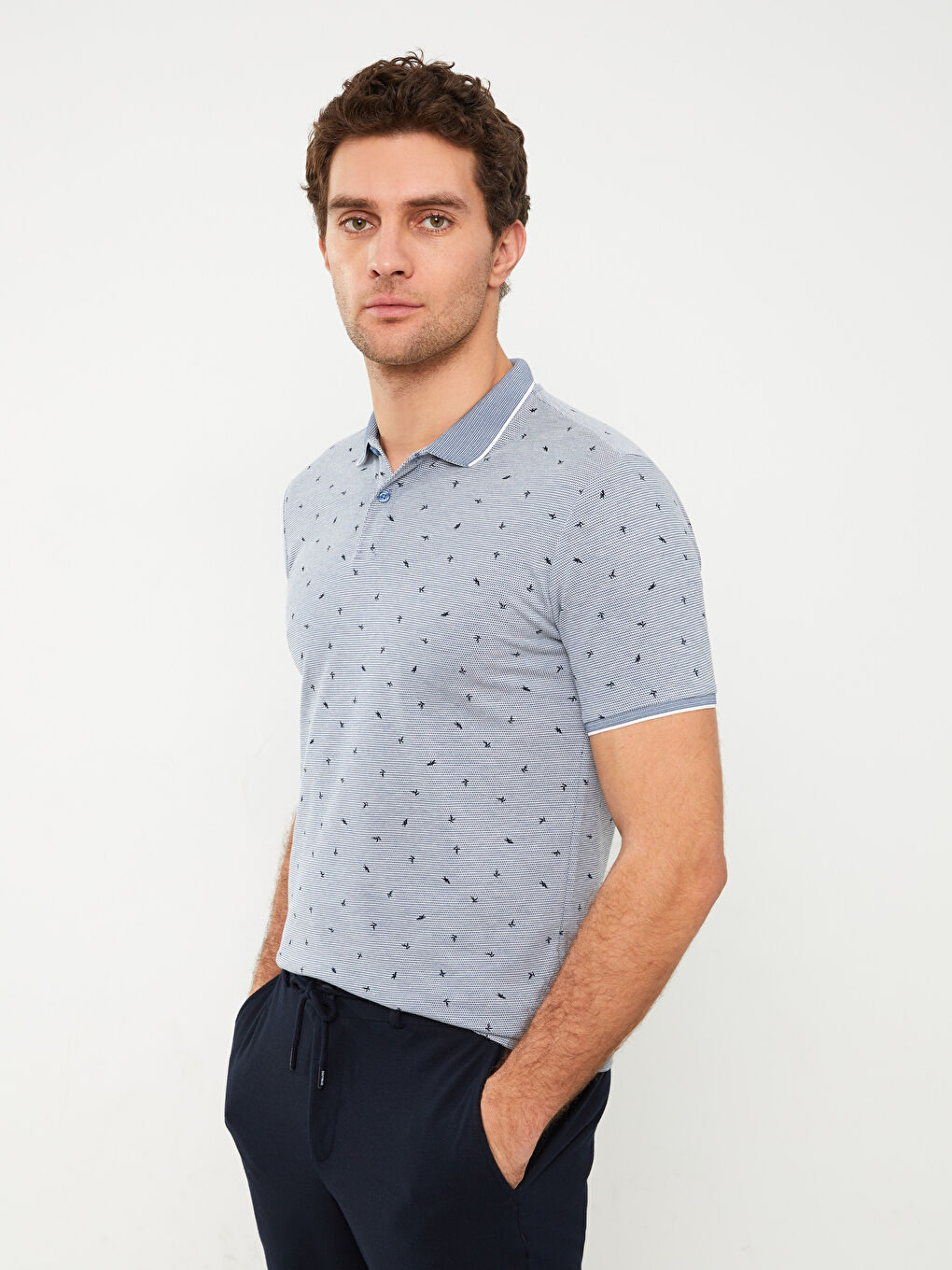 LCW Vision Polo Neck Short Sleeve Patterned Pique Men's T-Shirt -S39796Z8-J0M